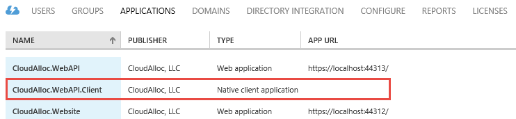 Azure AD applications page