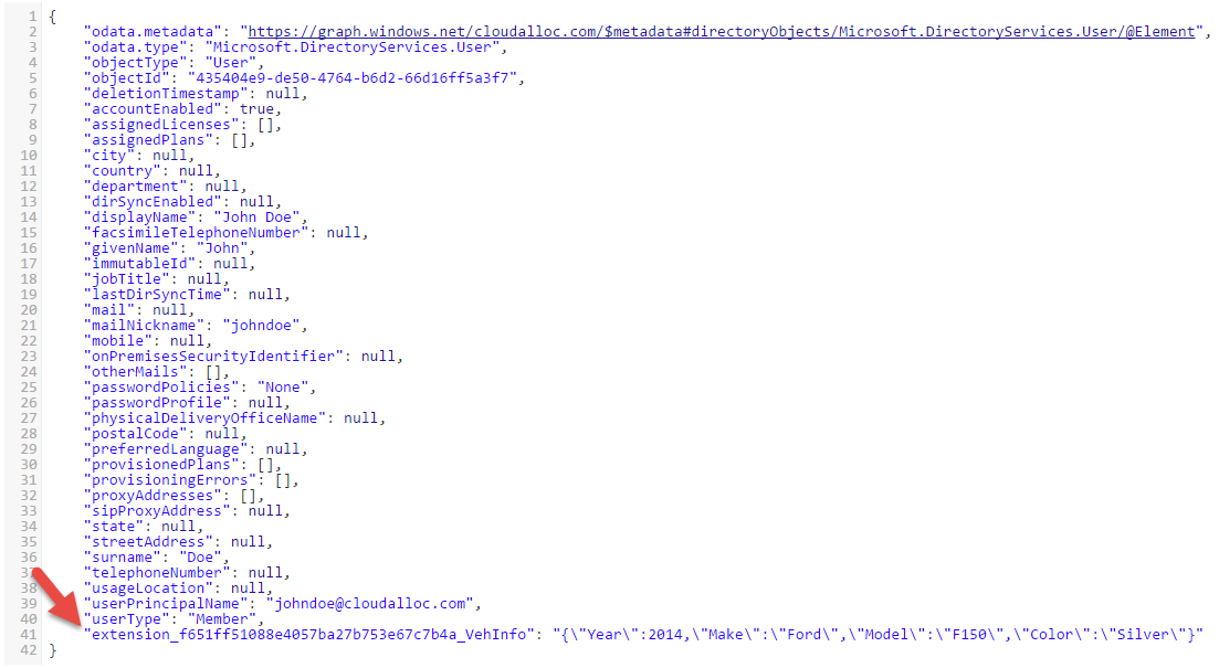 Extension property in Azure AD