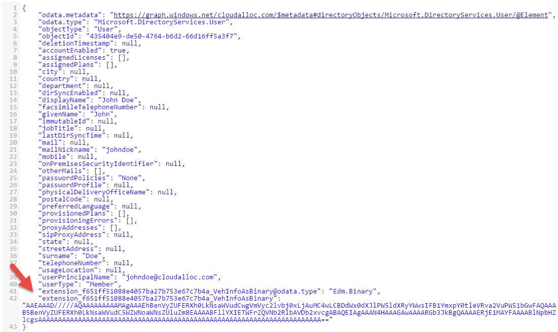Extension property in Azure AD