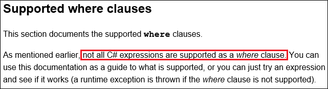 Supported Where Clauses