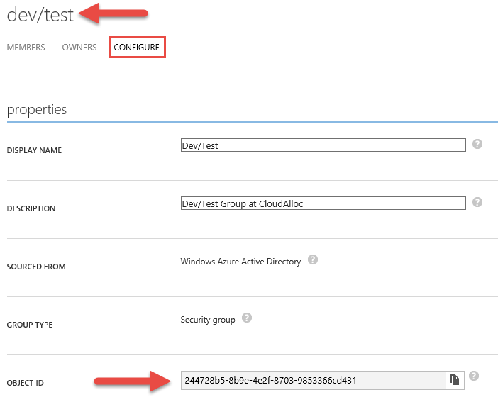 Dev/Test Configure Page